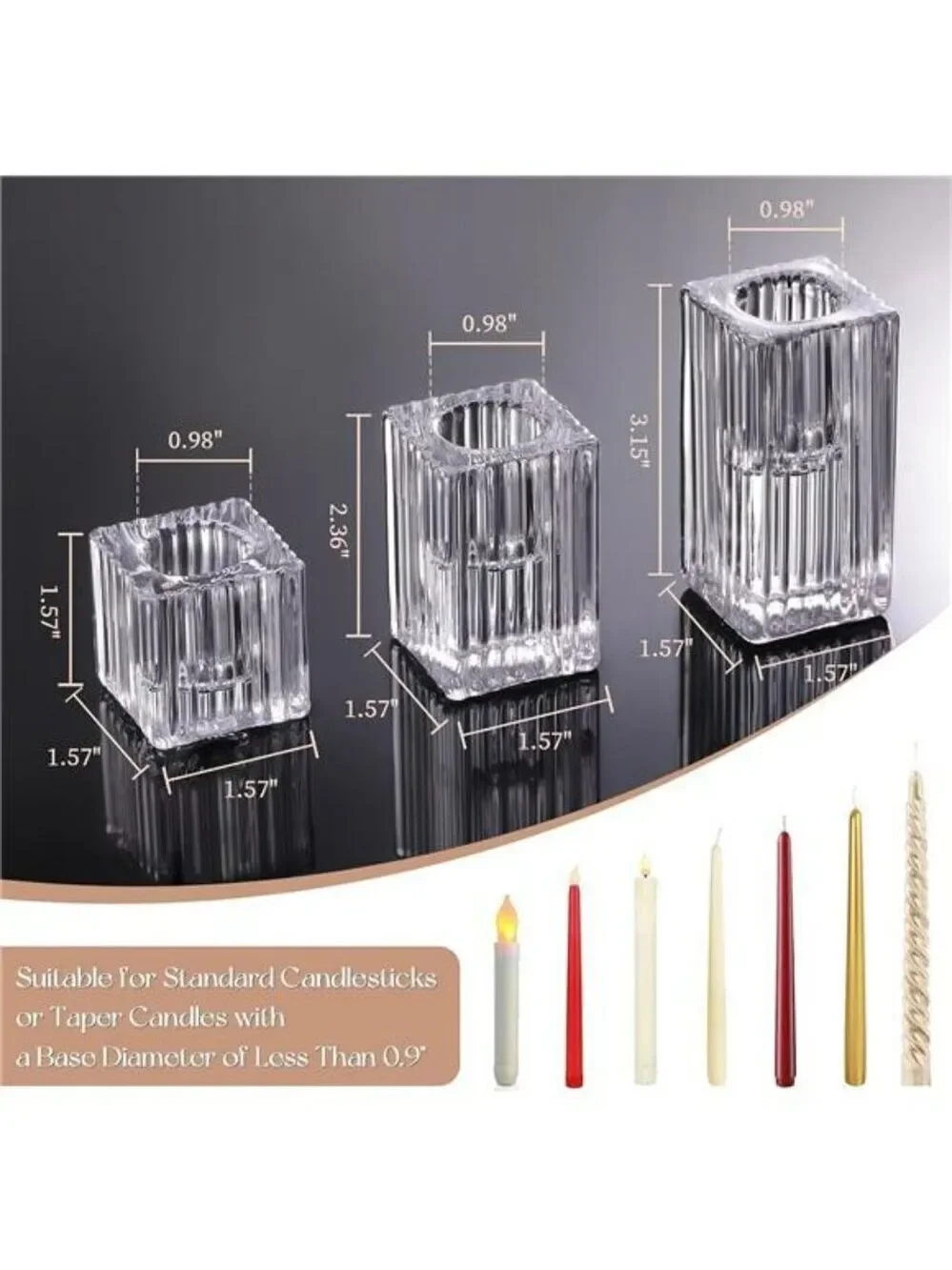 Clear Glass Taper Candle Holders Set of 12 Vertical Stripe Candlestick Centerpie